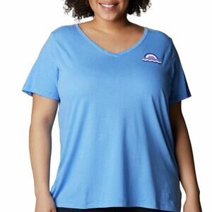 NWT Columbia T-Shirt Plus Size Blue Bird Day Relaxed V-Neck Blue Short Sleeve 2X